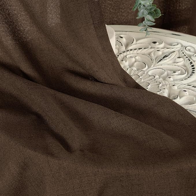 YoungsTex Brown Linen Curtains for Living Room 63 Inches Long, Chocolate Semi Sheer Drapes Textured Light Filtering Window Treatments with Rod Pocket Back Tab for Bedroom, 2 Panels, 52 X 63 Inch