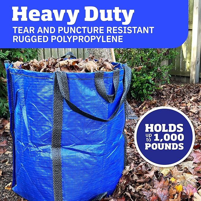 DURASACK Heavy Duty Home and Yard Bags 48-Gallon Reusable Self-Standing Lawn and Leaf Bags Garbage Can with Reinforced Handles, Blue