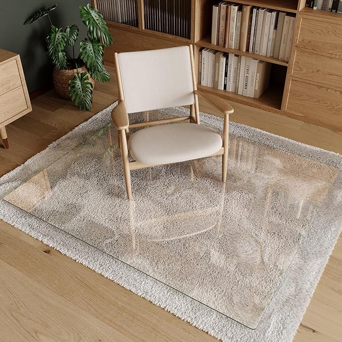 Koonmi Tempered Glass Chair Mat 46"x55" - Premium Office Chair Mat for Hardwood Floors & Low-Pile Carpet with 4 Non-Slip Pads - Thick Scratch-Resistant Surface