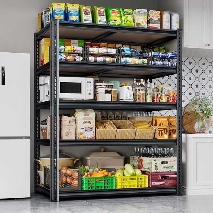 72"H Storage Shelves heavy duty, 2000LBS Garage Shelving, 5 Tier Metal Shelving Unit Adjustable Garage Shelves Rack Shelf for Storage Warehouse Pantry Closet,35.6" W × 16" D × 72" H, Black, 2PCS