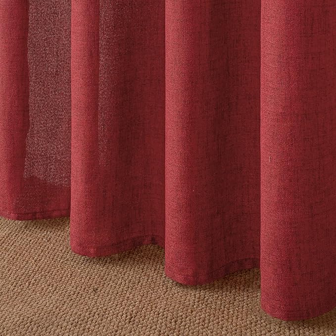 YoungsTex Red Linen Curtains 63 Inch Length 2 Panels for Living Room - Christmas Semi Sheer Window Drapes with Back Tab Rod Pocket Light Filtering for Bedroom, 52 X 63 Inch