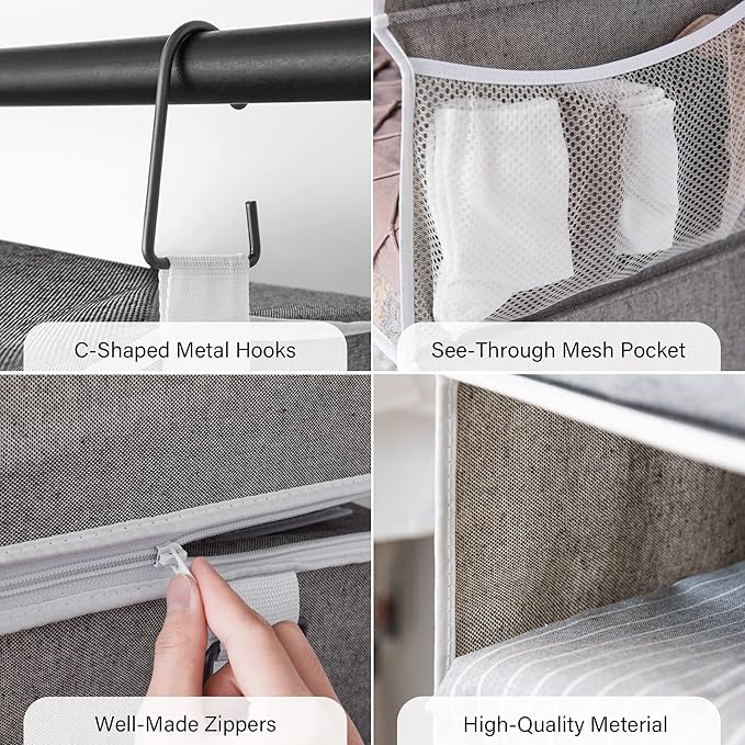 StorageWorks 6-Shelf Closet Organizers, Two 3-Shelf Separable Hanging Shelves for Closet, 12" D x 12" W x 48 ¼"H， Canvas, Gray