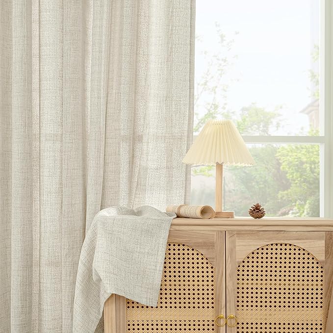 YoungsTex Linen Curtains 40 Inch Length for Kitchen, Semi Sheer Short Window Drapes with Rod Pocket Back Tab Light Filtering for Living Room Bathroom Cafe, 2 Panels, 30 X 40 Inch