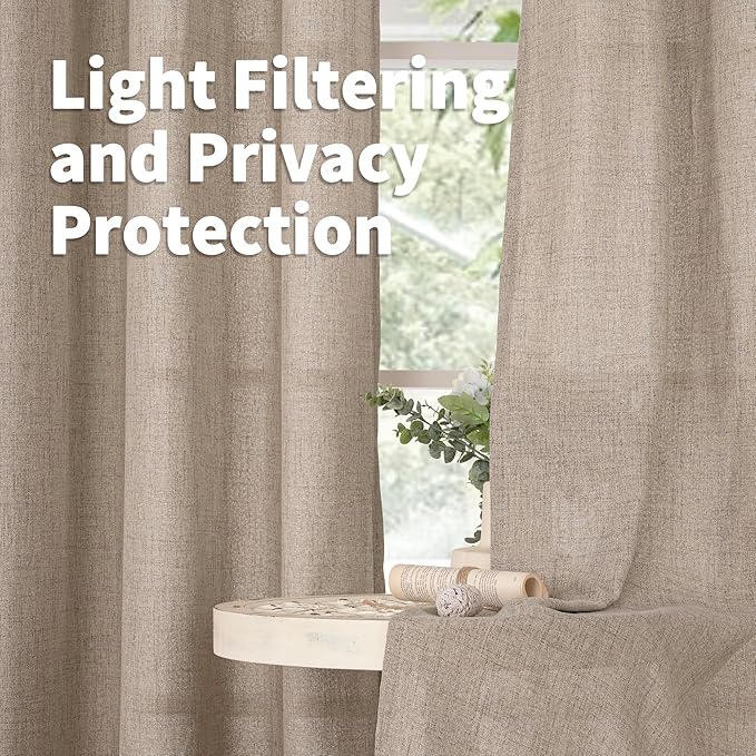 YoungsTex Small Linen Curtains 36 Inch Length for Kitchen Window Over Sink, Cafe Drapes Semi Sheer with Rod Pocket Back Tab Light Filtering for Bathroom Window, Dark Oatmeal, 2 Panels, 30 X 36 Inch