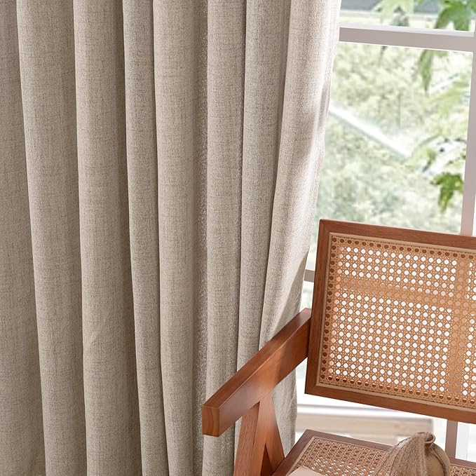 YoungsTex Dark Oatmeal Linen Curtains 63 Inch Length for Living Room, Semi Sheer Short Window Drapes Light Filtering Rod Pocket Back Tab Curtain for Bedroom, 2 Panels, 38 X 63 Inch
