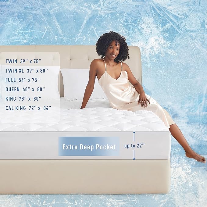 Sunflower Cooling Quilted California King Mattress Protector, Mattress Pad Cal King Chill Soft, Calking Mattress Cover, 18-22" Extra Deep Pocket Thin Version, Machine Washable Durable
