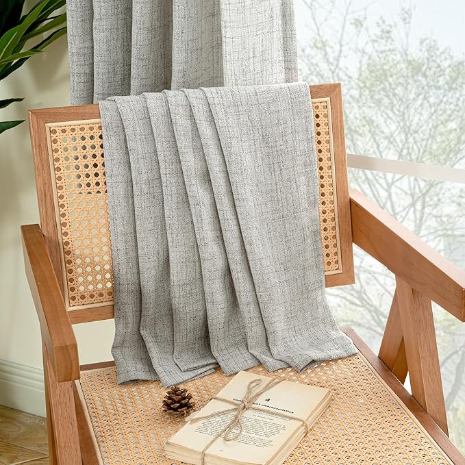 YoungsTex Dark Grey Light Filtering Curtains 84 Inch Length, Linen Drapes Semi Sheer with Rod Pocket Back Tabe for Living Room Bedroom Office Farmhouse Privacy, 52 X 84 Inch, 2 Panels