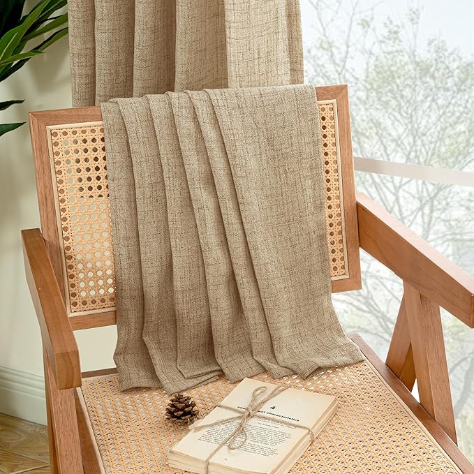 YoungsTex Toffee Linen Curtains 72 Inch Length for Living Room, Burlap Semi Sheer Drapes Light Filtering Tan Window Treatments for Farmhouse Bedroom Rod Pocket Back Tab, 42 X 72 Inch, 2 Panels