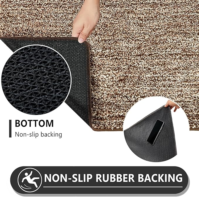 REFETONE Indoor Doormat, Front Door Mat 32"x48" Absorbent Rubber Backing Non Slip Door Mats, Washable Low-Profile Inside Floor Mat Door Rugs for Entryway, Resist Dirt Mud Mat for Dogs, Coffee/Brown