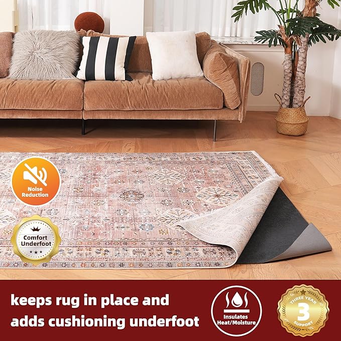 BAGAIL Felt and Natural Rubber Backing Rug Pads 1/8” Thick, Round 4 Feet Non Slip Rug Gripper Keep Rugs in Place, Under Area Rug Protective Cushioned Pads, Carpet Runners, Hardwood Floors Protection
