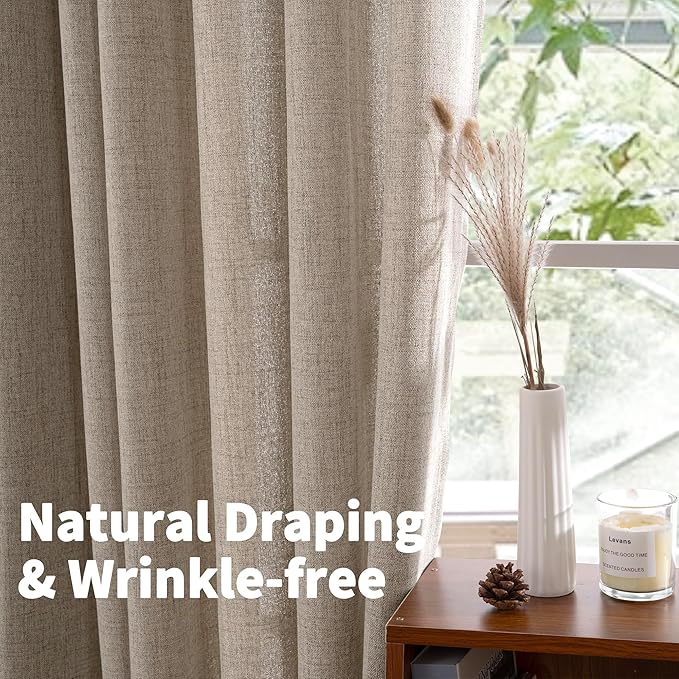 YoungsTex Small Linen Curtains 36 Inch Length for Kitchen Window Over Sink, Cafe Drapes Semi Sheer with Rod Pocket Back Tab Light Filtering for Bathroom Window, Dark Oatmeal, 2 Panels, 30 X 36 Inch
