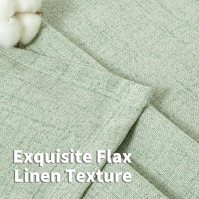 YoungsTex Sage Green Short Linen Curtains 48 Inch Length for Kitchen, Semi Sheer Small Window Drapes Rod Pocket Back Tab Light Filtering for Living Room Cafe Spring Decor, 2 Panels, 42 X 48 Inch