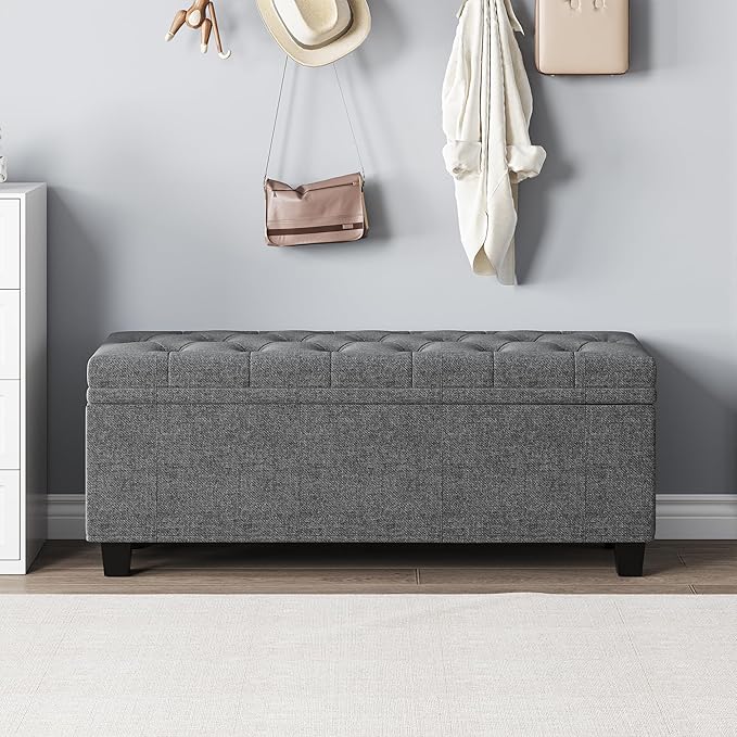 Maupvit Ottoman with Storage, Ottoman Bench with Lift Top, Upholstered Storage Bench with Hinged Lid, Bedroom Bench with Seating, Foot Rest Stool (Darkgray)