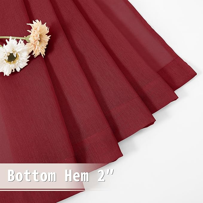 Tollpiz Sheer Curtains Closet Linen Textured Curtain Sheers Doorway Light Filtering Voile Patio Glass Door Rod Pocket Curtains French Door, 54 x 80 inches Long, Burgundy Red, Set of 1 Panel