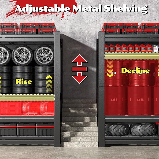 60.1" W Storage Shelves Extra Wide Metal Shelving 2500LBS Garage Shelving Adjustable 4 Tier Garage Shelves Industrial Metal Shelf for Basement Warehouse Shop 60.1" W x 24.1" D x 60" H