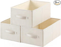 Linen Folding Storage Bins, 3 Pack Large Storage Baskets, Washable, Clothing Storage Bins with Handle, Closet Organizer for Storage Sweater,Sheets(Beige, 18½"x11" x8½")