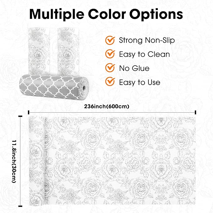 Drawer and Shelf Liners for Kitchen Cabinets Non-Adhesive Cabinet Liners Strong Grip Non Slip Waterproof Contact Paper for Cabinets and Drawers Shelves Cupboard,Flower,12IN X 20FT