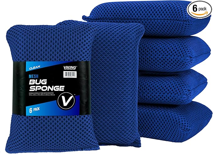 VIKING Mesh Bug Sponge, Car Wash Sponge for Cleaning Bugs and Tar, Royal Blue, 4 inch by 6 inch, 6 Pack