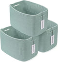 Cotton Rope storage Basket Bins Woven Basket for Organizing Shelves Rectangle Decorative Baskets For storage Clothes Toys Books Towels Square Wicker Nursery basket organizer 3 pack Green