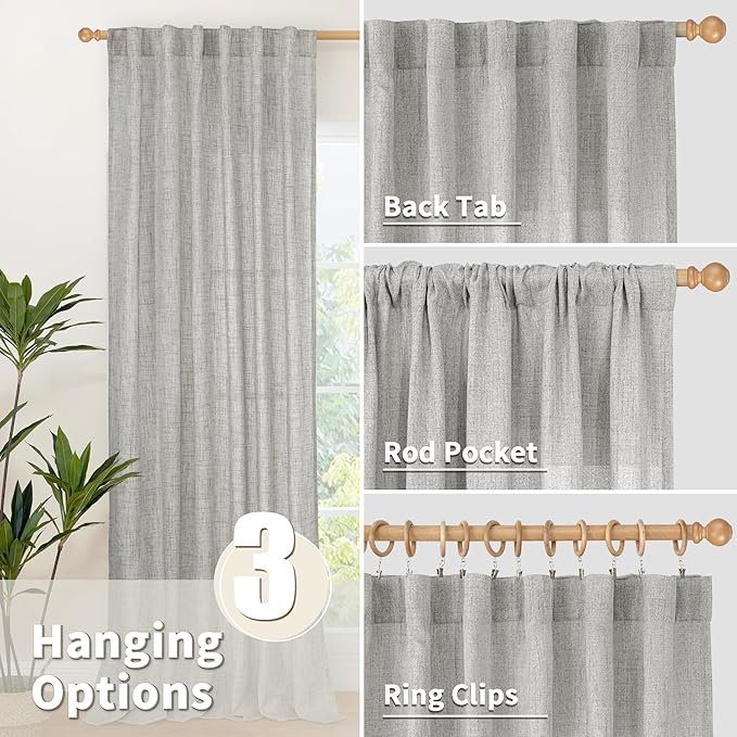 YoungsTex Dark Grey Linen Kitchen Curtains 40 Inches Long for Short Window, Semi Sheer Drapes with Rod Pocket Back Tab Light Filtering Privacy for Cafe Bathroom, 2 Panels, 42 X 40 Inch