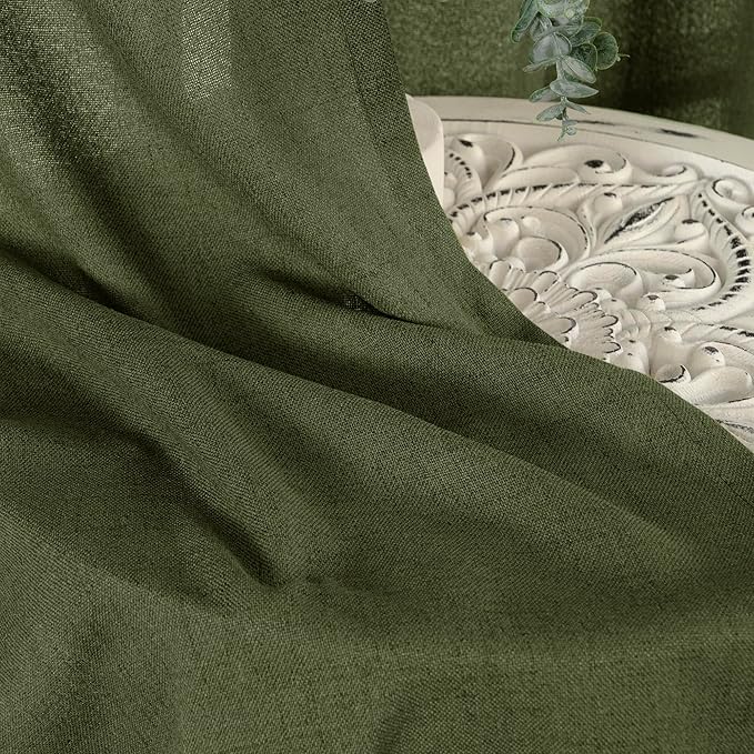YoungsTex Olive Green Linen Curtains for Living Room 72 Inch Length, Light Filtering Rod Pocket Window Drapes Back Tab for Office Bedroom Farmhouse Lightweight, 2 Panels, 42 X 72 Inch