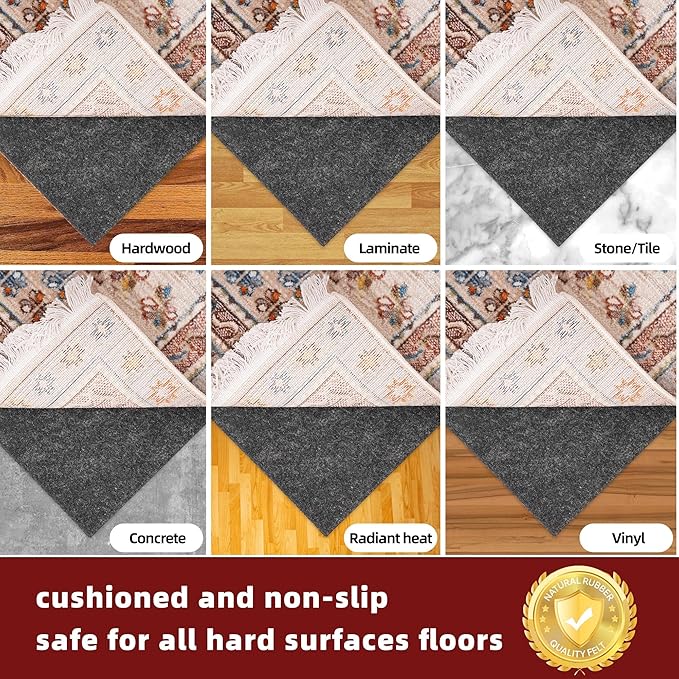 BAGAIL Felt and Natural Rubber Backing Rug Pads 1/8” Thick, 2 x 3 Ft Non Slip Rug Gripper Keep Rugs in Place, Under Area Rug Protective Cushioned Pads, Carpet Runners, Hardwood Floors Protection