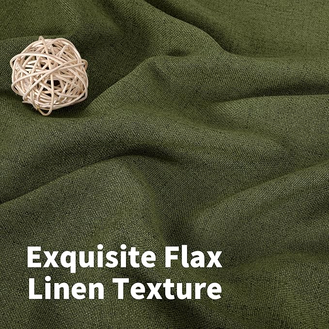 YoungsTex Olive Green Linen Curtains 45 Inch Length, Short Window Drapes Light Filtering Textured Semi Sheer with Rod Pocket Back Tab for Kitchen Living Room, 2 Panels, 42 X 45 Inch