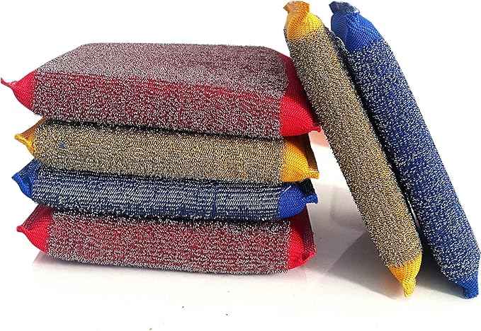 Steel Wool Scrubber Kitchen Sponges - Kitchen Dish Sponges Scrubbers, Non-Scratch Microfiber sponges for Cleaning, Pots and Pans Scrub Sponge(6 Pack)