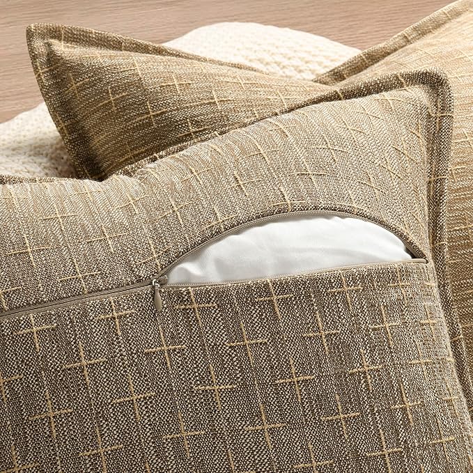 ZWJD Pillow Covers 16x16 Set of 2 Soft Polyester Textured Pillow Covers with Stylish Flange Edge Cozy Farmhouse Throw Pillows for Couch Bed Sofa Living Room
