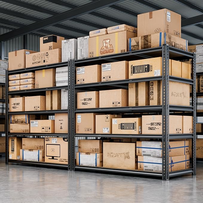 48"W Garage Shelving, 3050LBS Storage Shelves Heavy Duty, 5 Tier Metal Shelving Unit Adjustable Garage Shelves Heavy Duty Shelving for Warehouse,Commercial, Kitchen, 48" W × 24" D × 72" H, Black