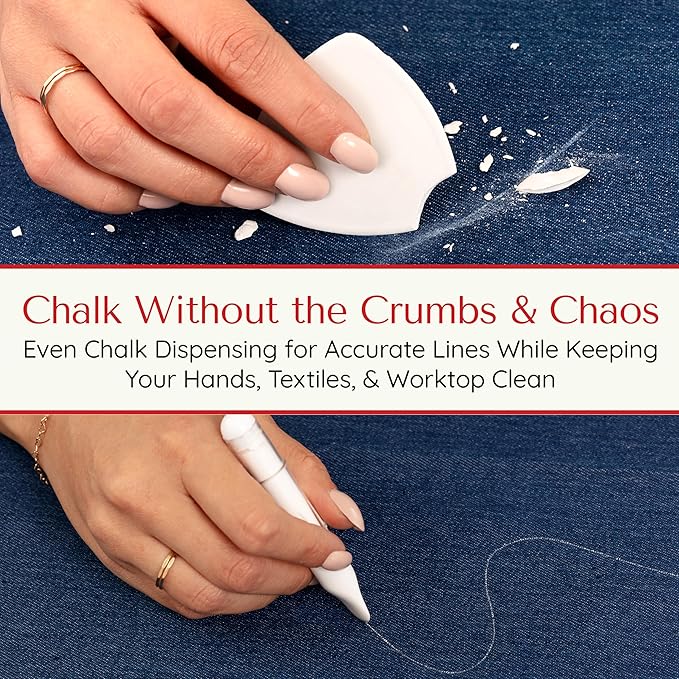 Fabric Markers for Sewing – Ergonomic Tailors Chalk Pen with Improved Dosing Wheel for Sharp Lines - Washable Sewing Chalk Marking Pens that are Compatible with Most Fabrics - White 1 Pack