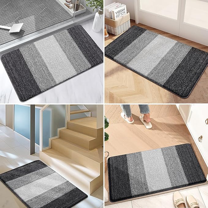 Kitinjoy Indoor Outdoor Door Mat, 48x30 Non-Slip Absorbent Dirt Trapper, Low-Profile Washable Inside Entrance Front Floor Mat, Sturdy Soft Entry Doormats for Entryway, Grey