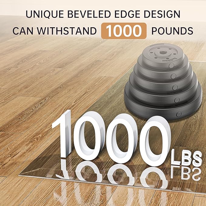[Tempered Glass] 48“ x 36” Beveled Edge Glass Chair Mat with Polished Edge Clear Office Chair Mat, Glides Smoothly, Suitable for Carpet or Hardwood Floors