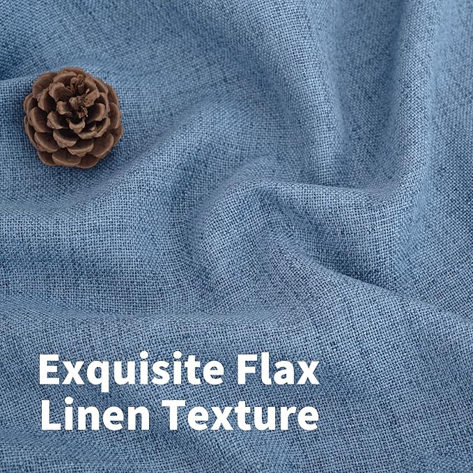 YoungsTex Denim Blue Linen Semi Sheer Curtains 84 Inches Long for Living Room 2 Panels, Light Filtering Drapes with Rod Pocket Back Tab Privacy for Bedroom Dining Room Office, 52 x 84 Inch