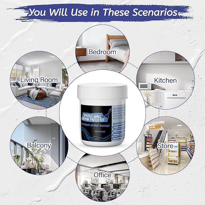 Oriflame Drywall Repair Kit: 8.5 Ounce Spackle Wall Repair with Patch/Scraper/Sandpaper/Gloves - White Wall Putty for Nail Holes/Cracks/Dents/Stains/Peeled Wall