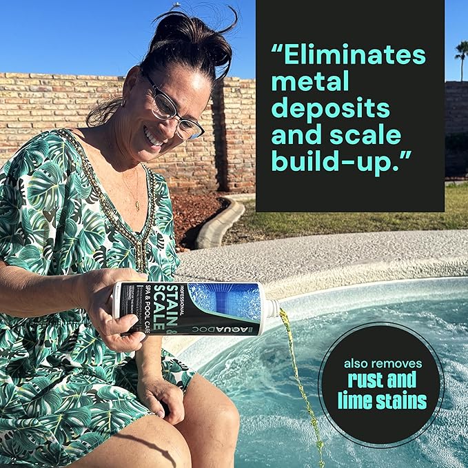 Spa Stain and Scale Control for Hot Tubs, Scale Metal & Stain Control for Hot Tubs, Prevent & Remove Stains in Hot Tubs with Our Hot Tub Water Softener & Spa Descaler Chemical - AquaDoc 32oz