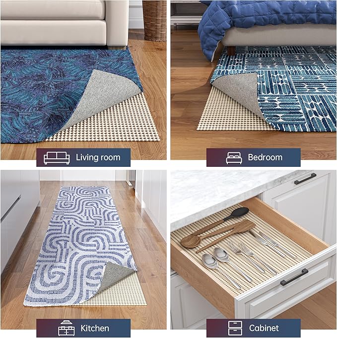 Non-Slip Rug Pad Gripper 3x10 Feet, Anti Skid Mat for Kitchen Hallway Runner Rug, Keep Rugs in Position and Safe, Thick Cushioned Carpet Pad for Hardwood Floors Protection