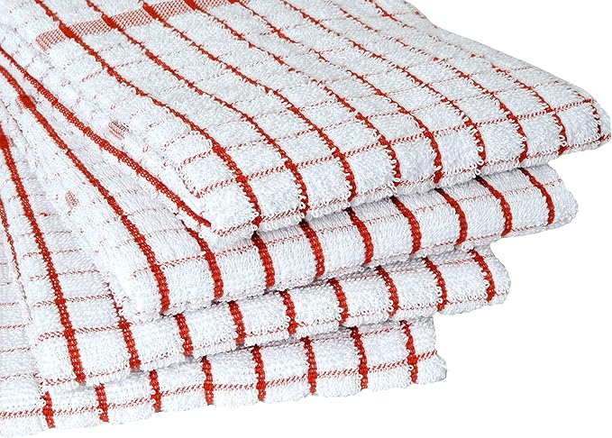 AMOUR INFINI Kitchen Towels Set of 4 - Highly Absorbent, Super Soft Terry Cotton 20x28 Inch Dish Towels with Hanging Loop - Hand & Tea Towels for Cleaning & Drying Dishes (Rust)
