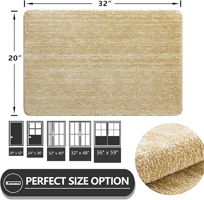 REFETONE Indoor Doormat, Front Door Mat 20"x32" Absorbent Rubber Backing Non Slip Back Door Mats, Washable Low-Profile Inside Floor Mat Door Rugs for Entryway, Resist Dirt Mud Mat for Dogs, Brown
