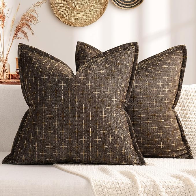 ZWJD Pillow Covers 22x22 Set of 2 Soft Polyester Textured Pillow Covers with Stylish Flange Edge Cozy Farmhouse Throw Pillows for Couch Bed Sofa Living Room