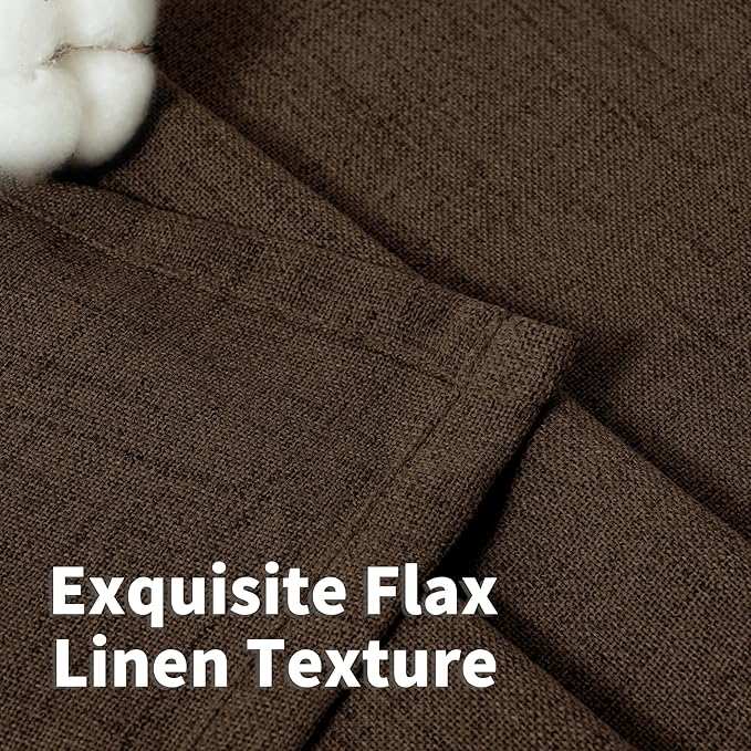 YoungsTex Brown Linen Curtains 48 Inches Long for Short Window, Light Filtering Drapes Privacy with Rod Pocket Back Tab for Bathroom Kitchen Window, 2 Panels, 42 X 48 Inch