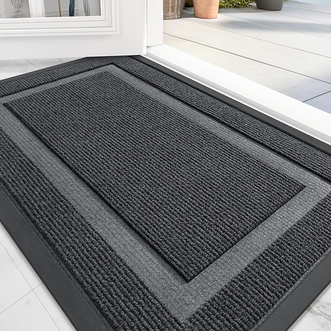 OLANLY Front Door Mat Indoor Outdoor Entrance, Waterproof All-Season, All-Weather Doormat, Sturdy Natural Rubber, Fade Resistant, Low Profile, Easy Clean Patio Porch Entryway Mat, 36x24, Grey