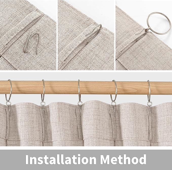 YoungsTex Pinch Pleated Linen Curtains 102 Inch Length 2 Panels Light Filtering Textured Window Drapes for Living Room Bedroom Sliding Door Back Tab, 40 X 102 Inch