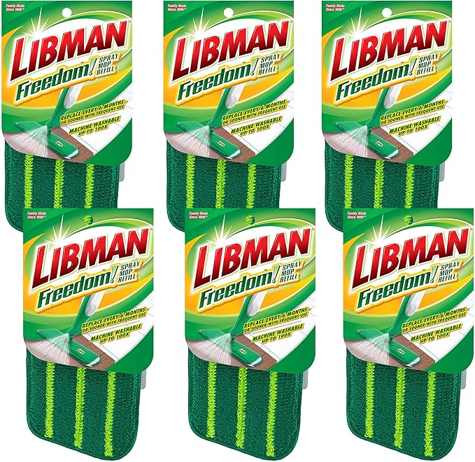 Libman Freedom Spray Mop Refill | Microfiber | Household Essentials | Hardwood Floor Cleaner | Wall | Cleaning Supplies | Floor | Six Replacement Heads