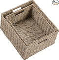 HOONEX Large Wicker Baskets for Storage, Seagrass Baskets with Dual Handles, Woven Set of 2, Natural