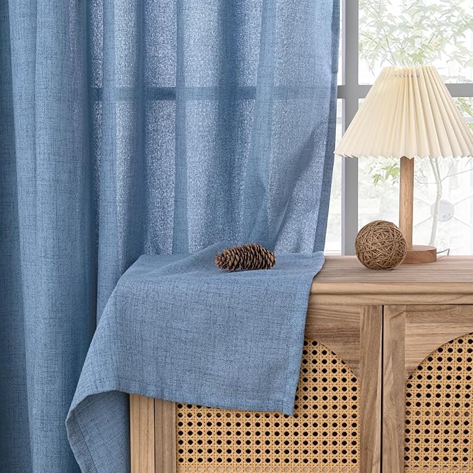 YoungsTex Denim Blue Linen Curtains 78 Inch Length for Living Room, Light Filtering Semi Sheer Window Drapes Rod Pocket Back Tab Curtain for Bedroom Office Dining Coastal, 2 Panels, 52 X 78 Inch