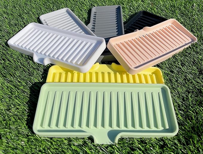 Happitasa Silicone Soap Dish Tray and Sponge Holder with Drain Chute | Bathroom and Kitchen Sink Organizer Caddy (White, 9"x3.5", 5.6 Ounces)