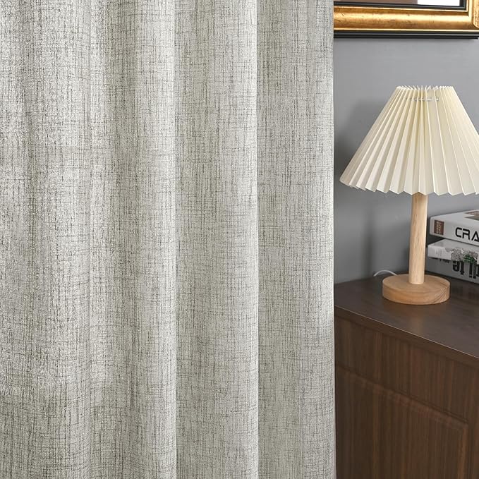 YoungsTex Dark Grey Linen Curtains 95 Inch Length for Living Room Back Tab Textured Window Drapes Light Filtering for Bedroom Rod Pocket, 52 X 95 Inch, 2 Panels