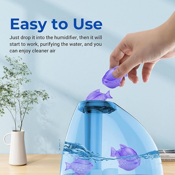 Funmit 6 Pack Universal Humidifier Cleaner Fish Compatible with Almost All Humidifiers and Fish Tanks, Purifies Water, Prevents Hard Water Build-Up, Reduces Scale, Purple