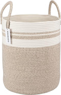 Cotton Rope Laundry Basket Hamper for Clothes Woven Storage Basket for Living Room Bedroom Boho Tall Rope Baskets for Blanket Toys Pillow Towels Baby Nursery Hamper Bin Large brown and white